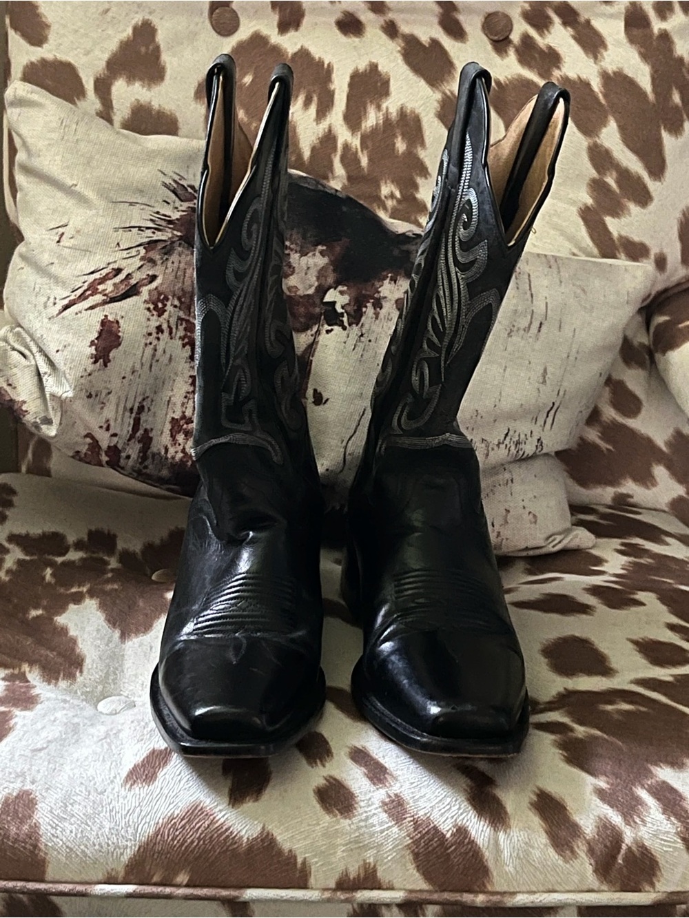 J.B. Dillon Black Western Embroidered Leather Heeled Boots